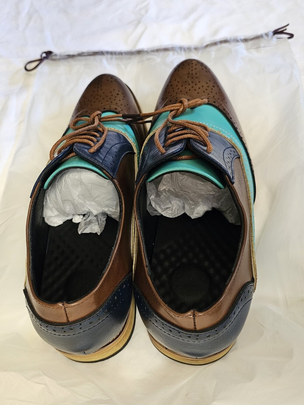 Unique Tri-Tone Faux Leather Lace Up Brogue Oxford Shoes Wingtip Loafers NEW - Picture 14 of 14